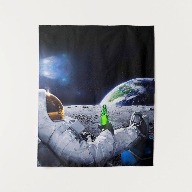 Astronaut on the Moon with beer Tapestry (Front)