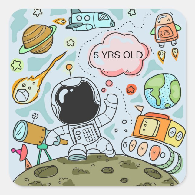 Astronaut On The Moon With Space Ship And Asteroid Square Sticker (Front)