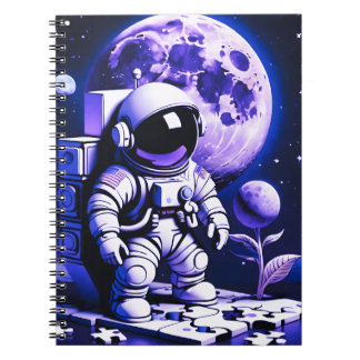 Astronaut on top of a puzzle notebook