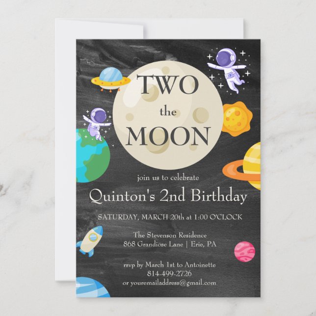 Astronaut Outer Space 2nd Birthday Invitation (Front)