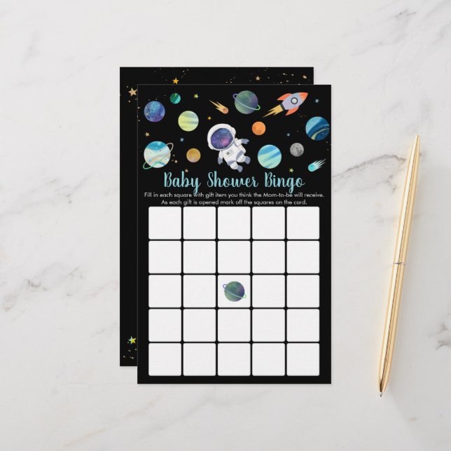 Astronaut Outer Space Baby Shower Bingo Game (Front/Back In Situ)