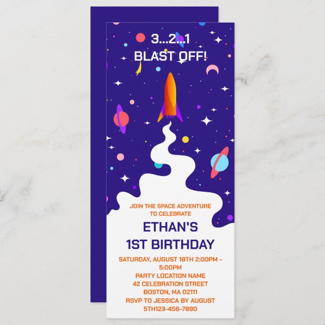 Astronaut Outer Space Birthday Party Invitation (Front/Back)