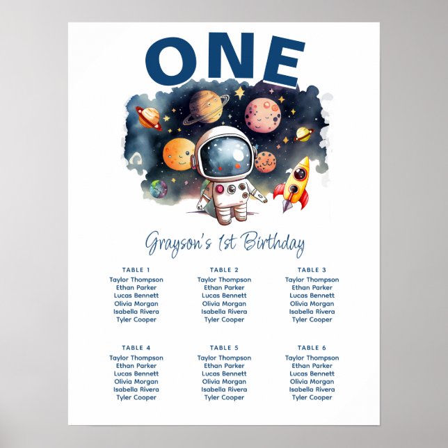 Astronaut Outer Space Birthday Seating Chart Sign (Front)