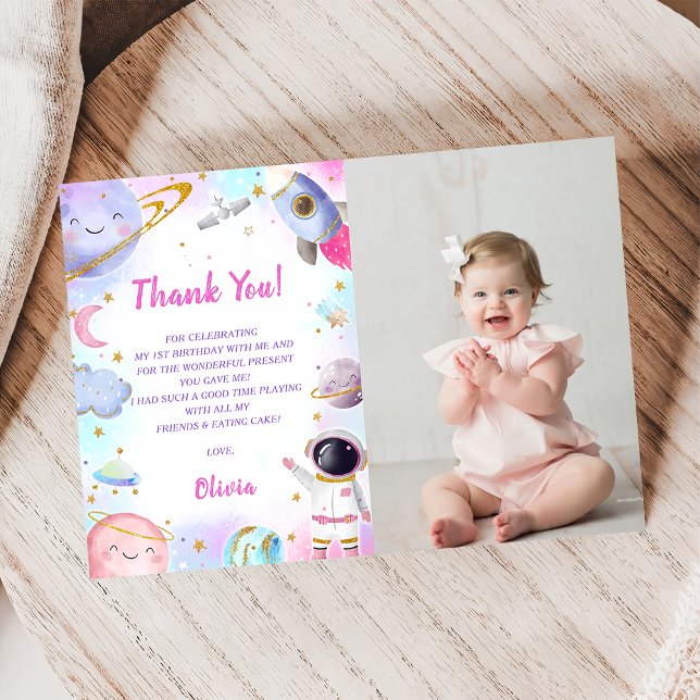 Astronaut Outer Space Birthday Thank You Card  (Creator Uploaded)