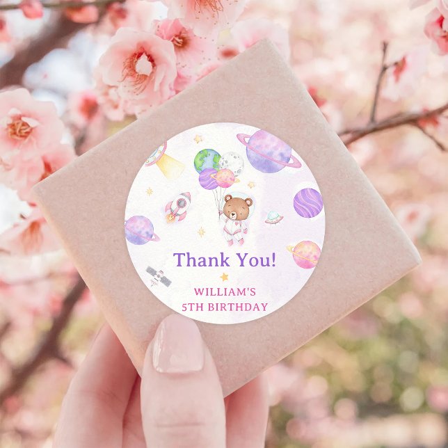 Astronaut Outer Space Birthday Thank You Classic Round Sticker (Creator Uploaded)