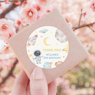 Astronaut Outer Space Birthday Thank You Classic Round Sticker