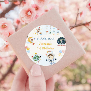 Astronaut Outer Space Birthday Thank You Classic Round Sticker
