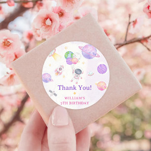 Astronaut Outer Space Birthday Thank You Classic Round Sticker
