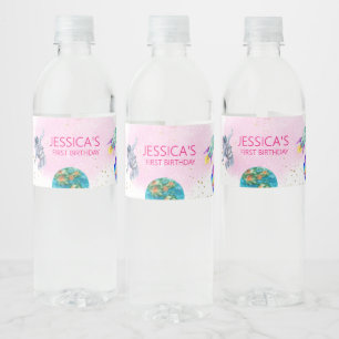 Astronaut Outer Space Birthday Water Bottle Label