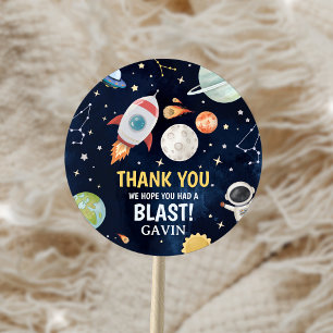 Astronaut Outer Space Blast Off Birthday Party Classic Round Sticker