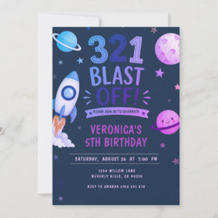 Astronaut Outer Space Blast Off Birthday Party Invitation