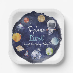 Astronaut Outer Space Boy 1st Birthday Favour Tags Paper Plate