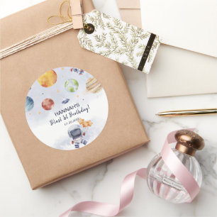 Astronaut Outer Space Boy 1st Birthday Party Classic Round Sticker