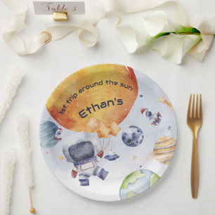 Astronaut Outer Space Boy 1st Birthday Party Paper Plate