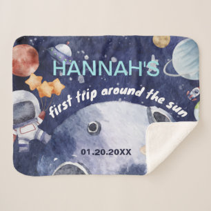 Astronaut Outer Space Boy 1st Birthday Party Sherpa Blanket