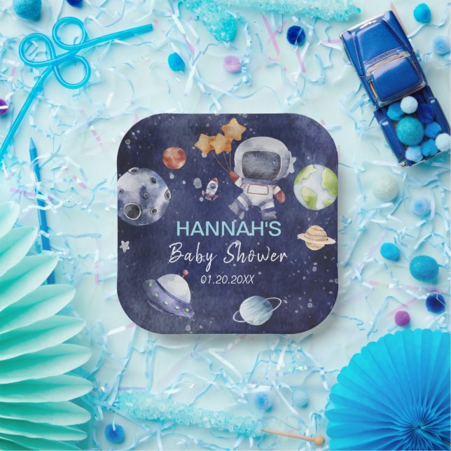 Astronaut Outer Space Boy Baby Shower Party Paper Plate (Party)