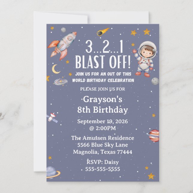 Astronaut Outer Space Boy Birthday Invitation (Front)