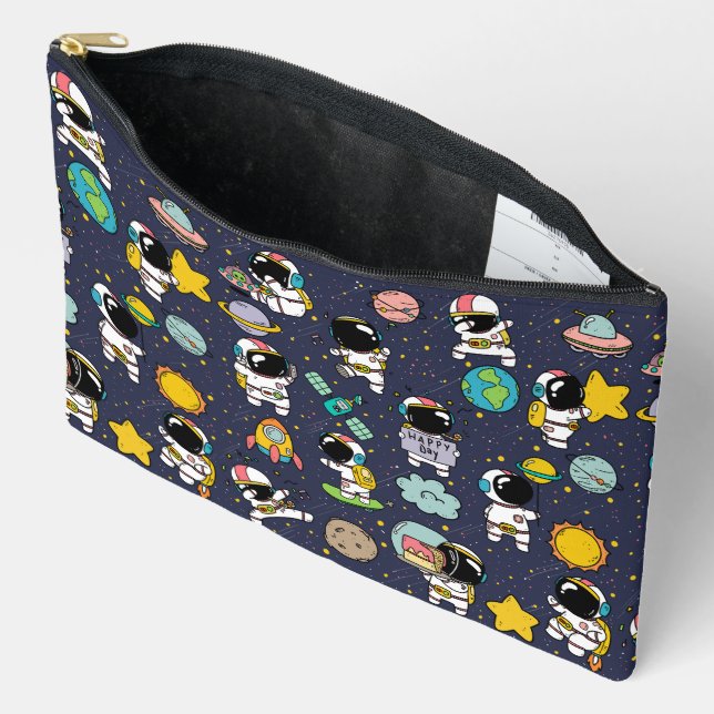 Astronaut Outer Space Cartoon  Accessory Pouch (Open)