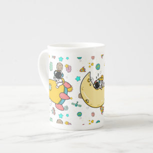 Astronaut Outer Space Cartoon  Bone China Mug