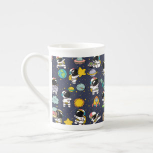 Astronaut Outer Space Cartoon Bone China Mug