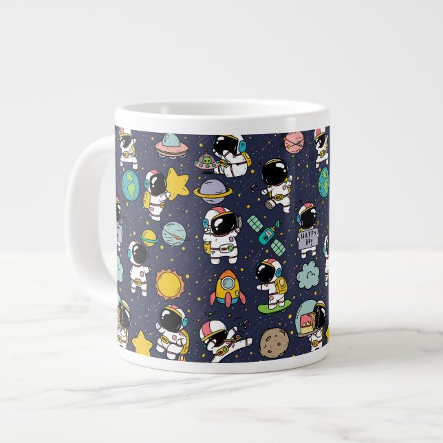 Astronaut Outer Space Cartoon  Large Coffee Mug (Front Left)