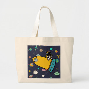 Astronaut Outer Space Cartoon Large Tote Bag