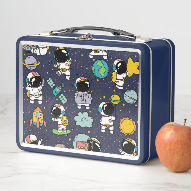 Astronaut Outer Space Cartoon  Metal Lunch Box (In Situ)