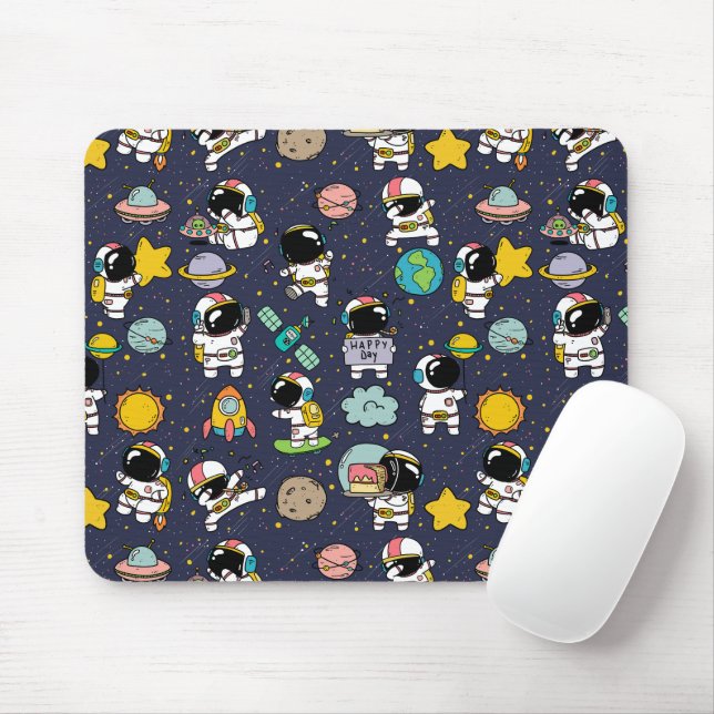 Astronaut Outer Space Cartoon  Mouse Mat (With Mouse)