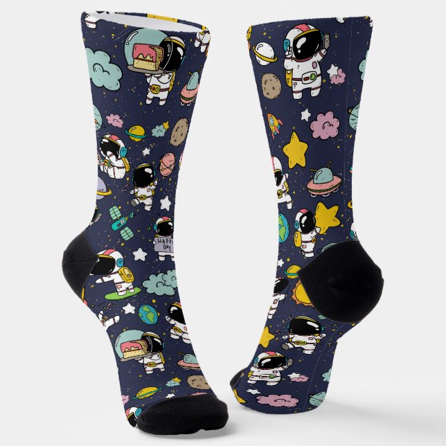 Astronaut Outer Space Cartoon  Socks (Angled)