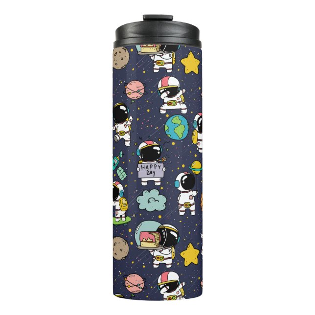 Astronaut Outer Space Cartoon  Thermal Tumbler (Front)