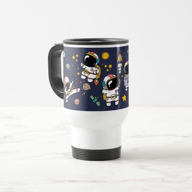 Astronaut Outer Space Cartoon  Travel Mug (Front Left)