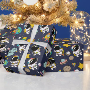 Astronaut Outer Space Cartoon Wrapping Paper