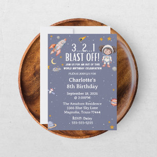 Astronaut Outer Space Girl Birthday Invitation