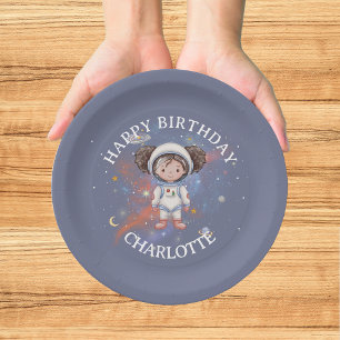 Astronaut Outer Space Girl Birthday Paper Plate