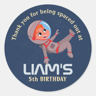 Astronaut Outer Space Kid's Birthday Classic Round Sticker