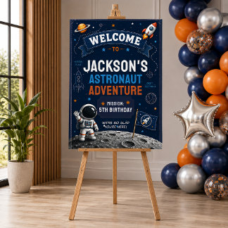 Astronaut Outer Space Kids Birthday Welcome Sign