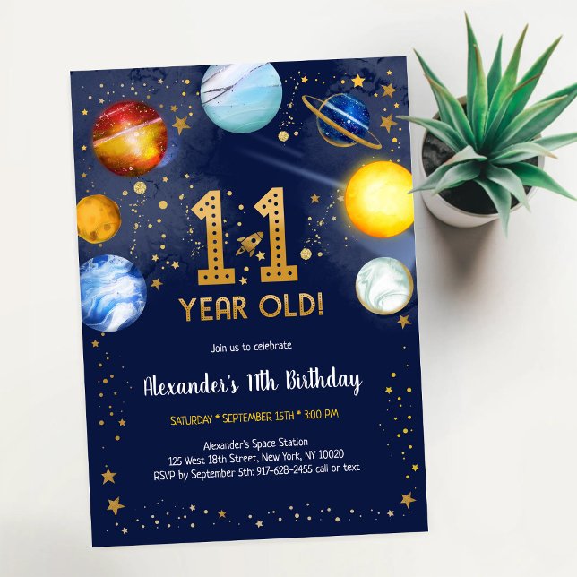 Astronaut Outer Space Planet Galaxy 11th Birthday Invitation (Creator Uploaded)