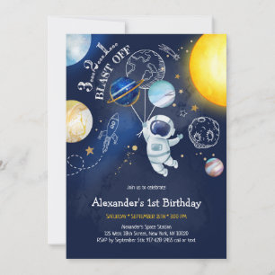 Astronaut Outer Space Planet Galaxy Birthday Invitation