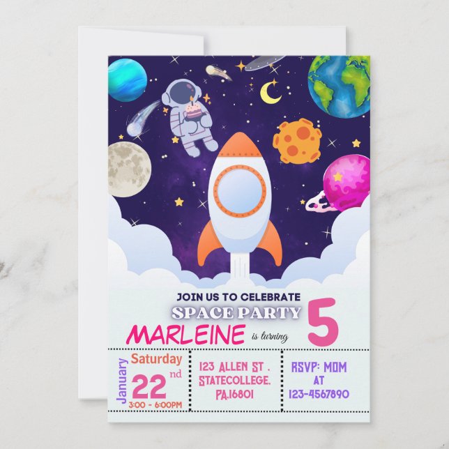 Astronaut, Outer space,Planets Birthday Invitation (Front)