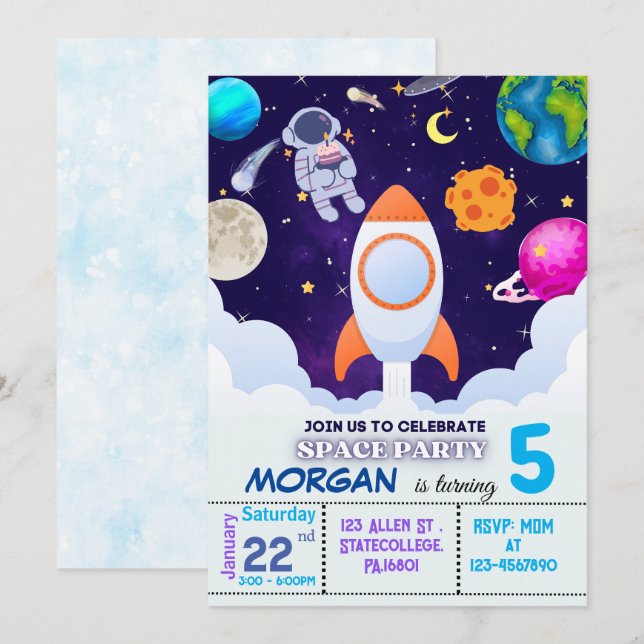 Astronaut, Outer space,Planets Birthday Invitation (Front/Back)