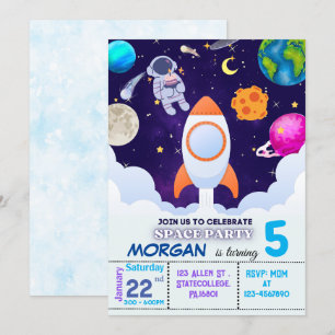 Astronaut, Outer space,Planets Birthday Invitation