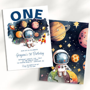 Astronaut Outer Space Planets Boy 1st Birthday Invitation