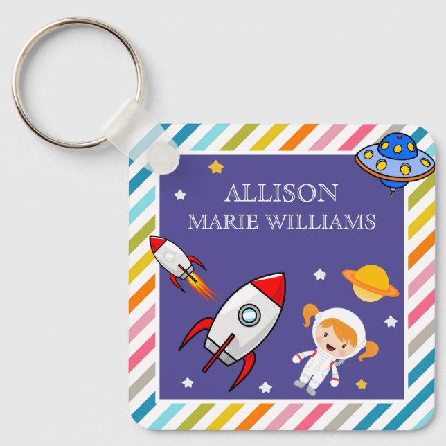 Astronaut Outer Space Rocket Girls Name Key Ring (Front)