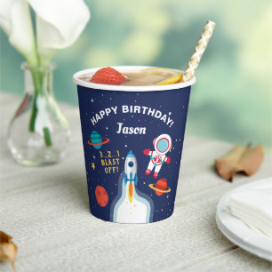 Astronaut Outer Space Rocket Ship Birthday Paper Cups
