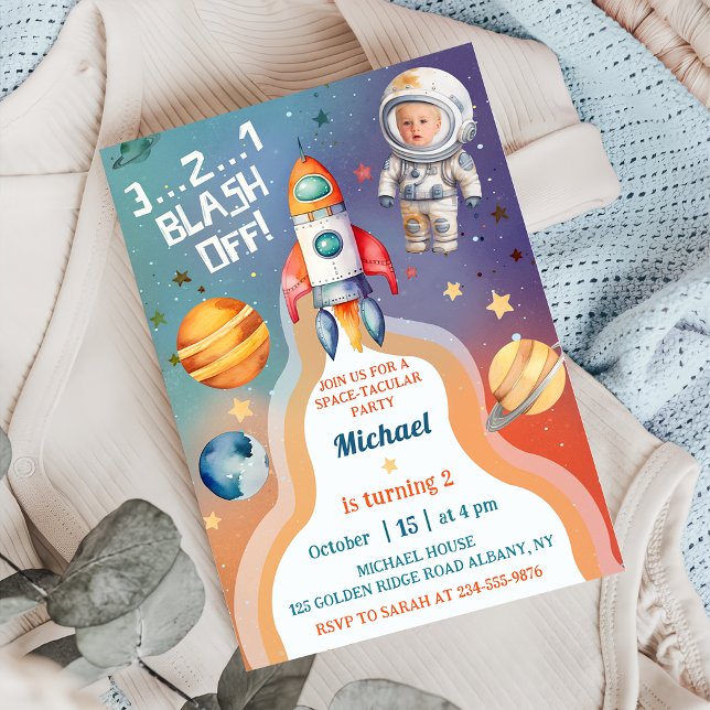 Astronaut Outer Space Rocket Ship Birthday Photo  Invitation (Creator Uploaded)