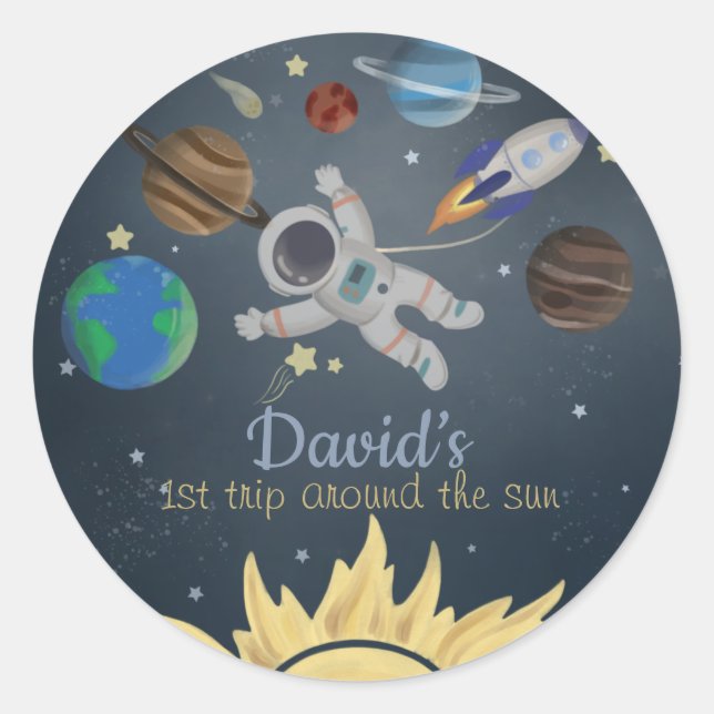 Astronaut Outer Space Rocket Ship Planets Classic Round Sticker (Front)