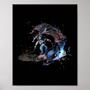 Astronaut Outer Space Surfer Surfing Galaxy Waves Poster