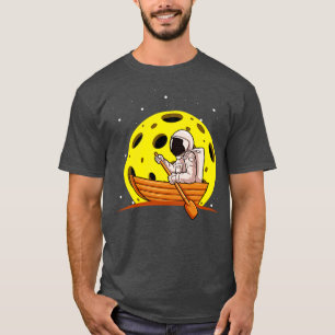Astronaut Paddling In Boat With Moon In Space  T-Shirt