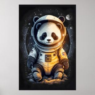 Astronaut Panda Bear Illustration Poster