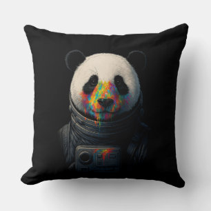 Astronaut Panda with Neon Paint Splash Cushion